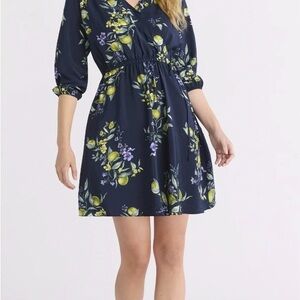 Time and Tru Women’s Floral Mini Wrap Dress Size XS 0-2 Navy Blue NWT